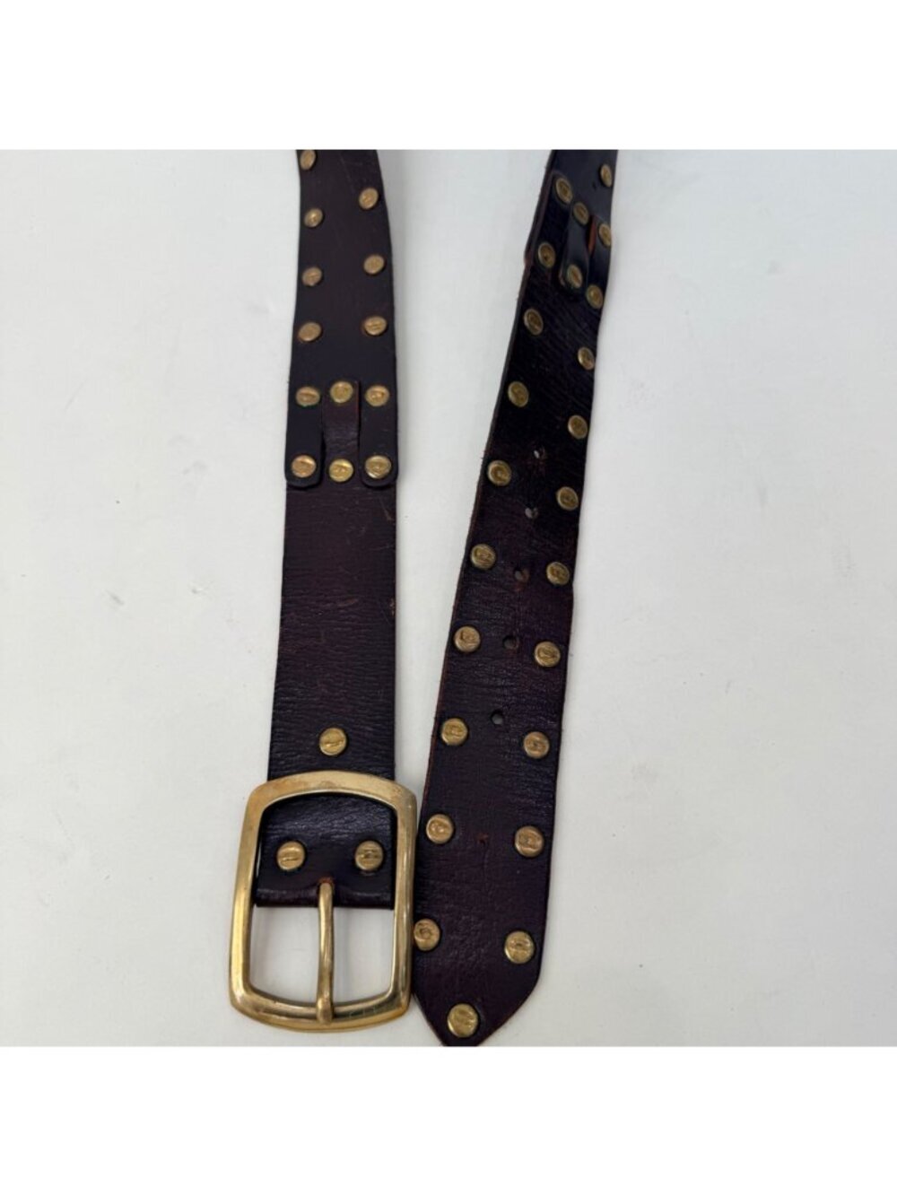 Linea Pelle vintage Studded Leather Belt Brown Brass Western Distressed Size M - Picture 4 of 9